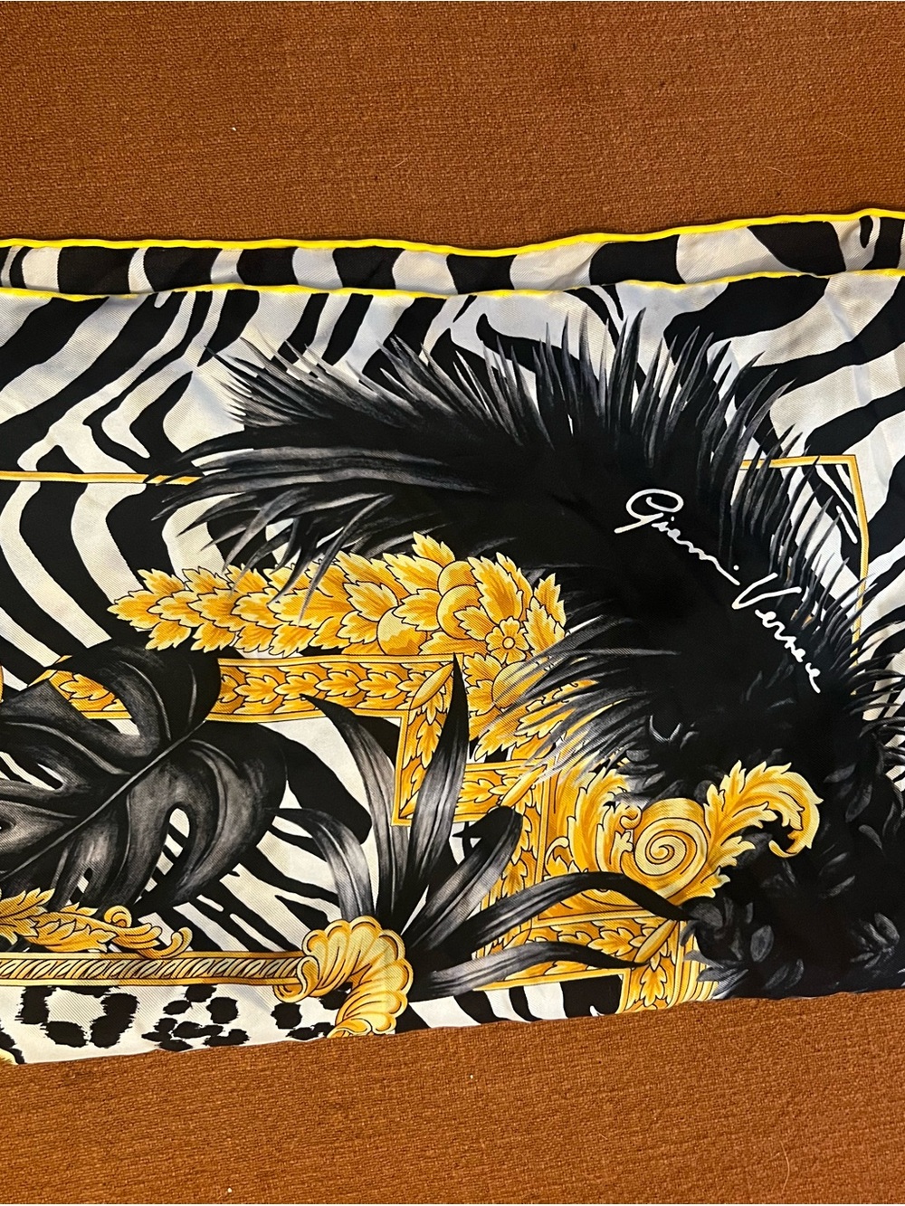 Versace Silk Scarf - Black, White & Gold, Zebra